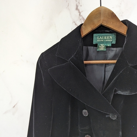 Lauren Ralph Lauren Blazer Womens Small 6 Black Velvet Jacket Double Breasted - Picture 2 of 9